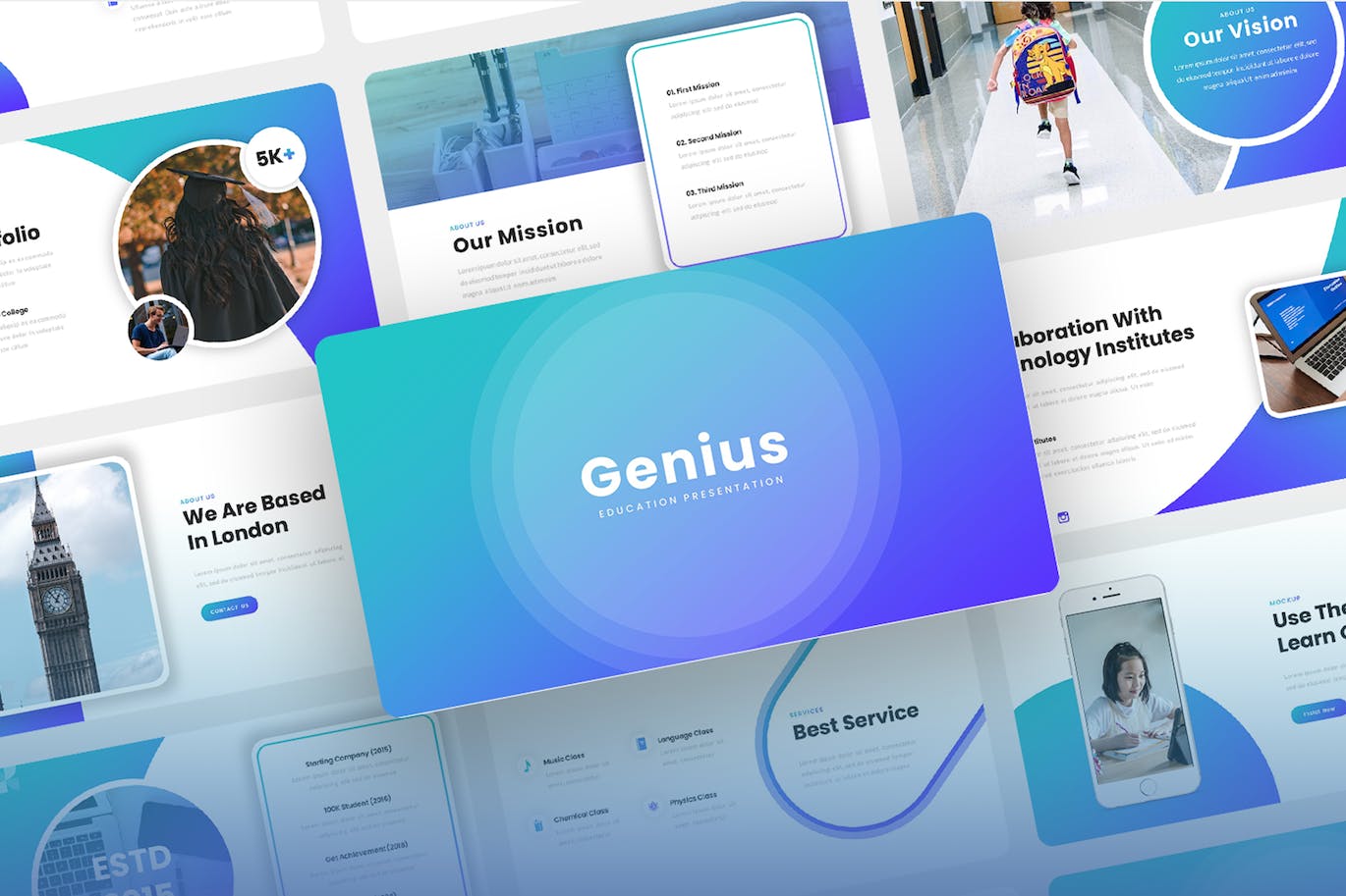 课程教育PPT演示幻灯片模板 Genius – Education PowerPoint Template 幻灯图表 第1张