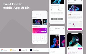 活动查找应用程序App界面设计UI套件 Event Finder Mobile App UI Kit