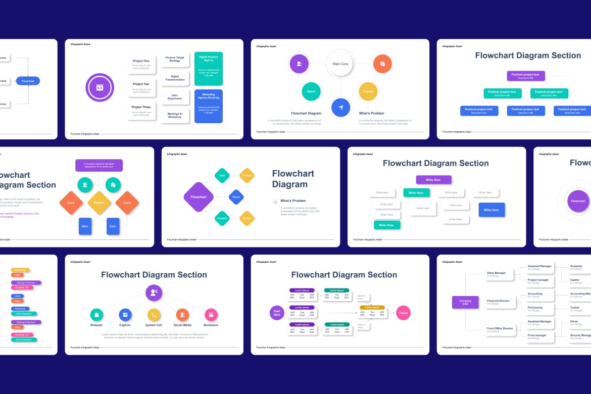 流程图集合信息图表素材 Flowchart Collection Infographic Asset Illustrator 幻灯图表 第4张