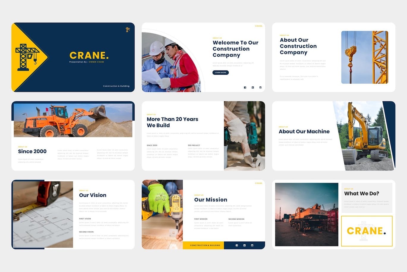 建筑项目方案PPT模板 Crane – Construction PowerPoint Template 幻灯图表 第2张