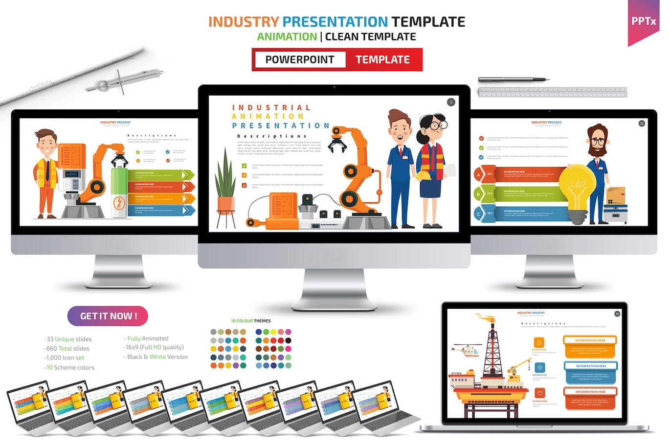 工业动画信息图表PPT设计模板 Industrial Powerpoint Templates 幻灯图表 第1张