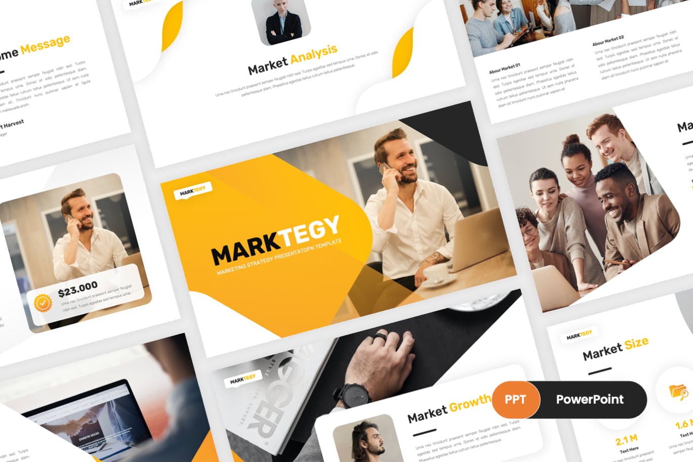 营销计划Powerpoint模板下载 Marktegy – Marketing Plan PowerPoint Template 幻灯图表 第1张