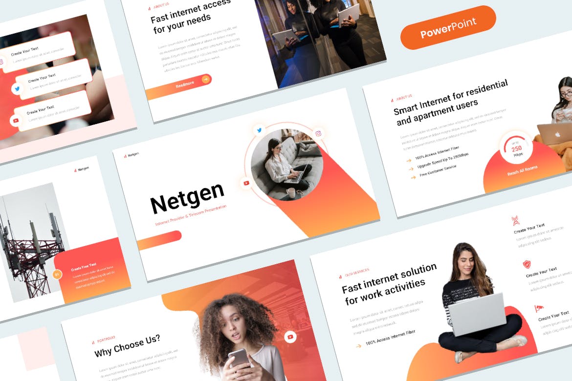 互联网提供商和电信PPT创意模板 Netgen – Internet Provider & Telecom PowerPoint 幻灯图表 第1张