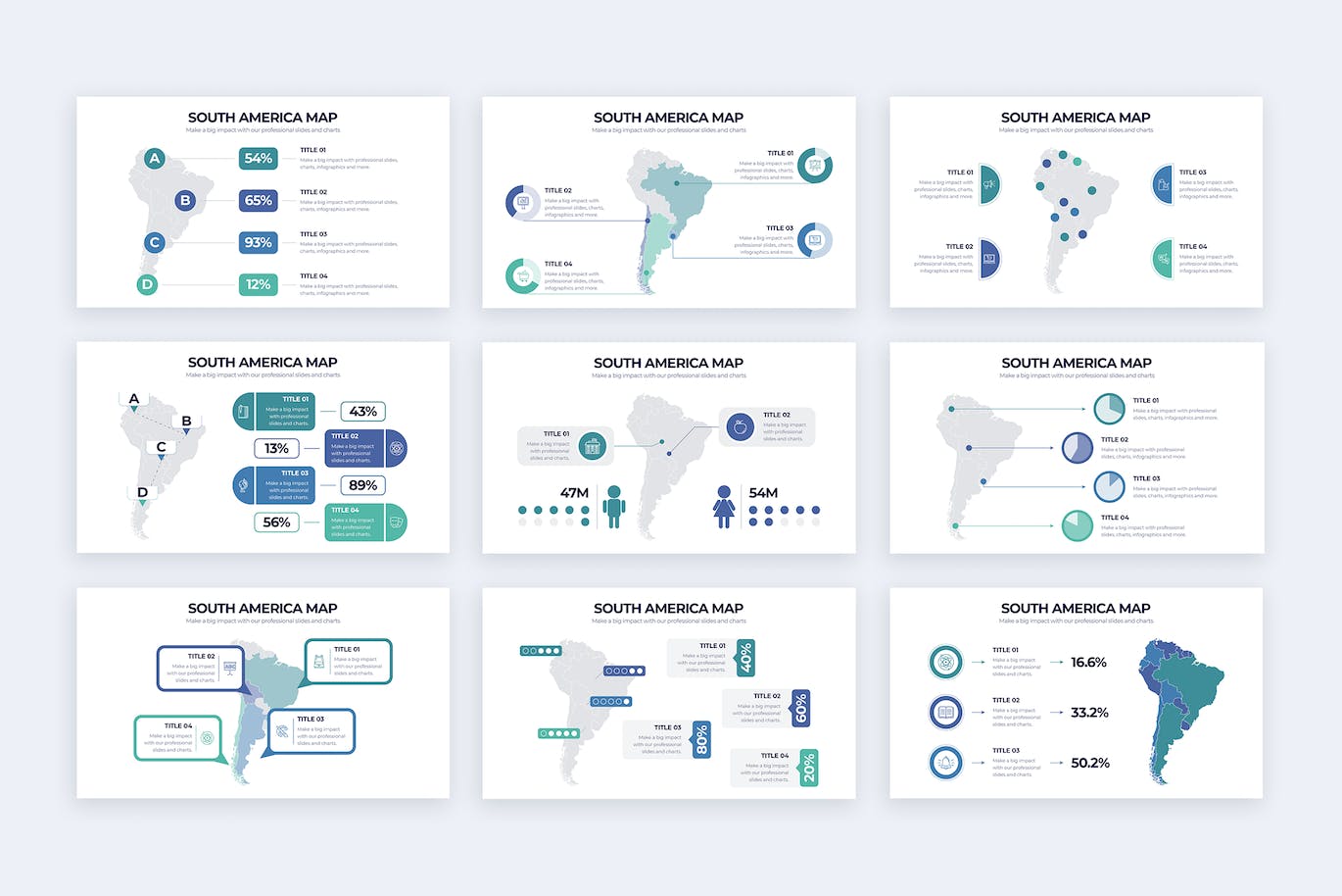 南美洲地图信息图表设计AI矢量模板 South America Map Illustrator Infographics 幻灯图表 第2张