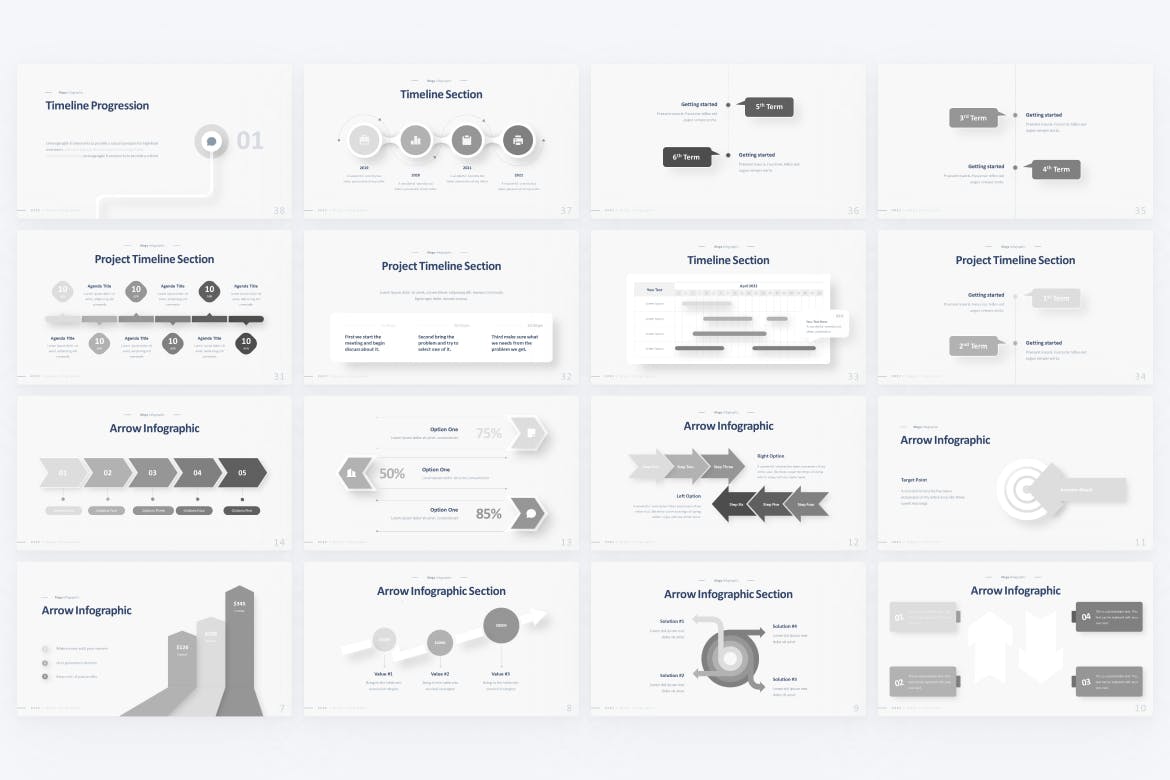 箭头和时间线信息图表PPT幻灯片设计模板 Arrow & Timeline Infographic PowerPoint Template 幻灯图表 第4张