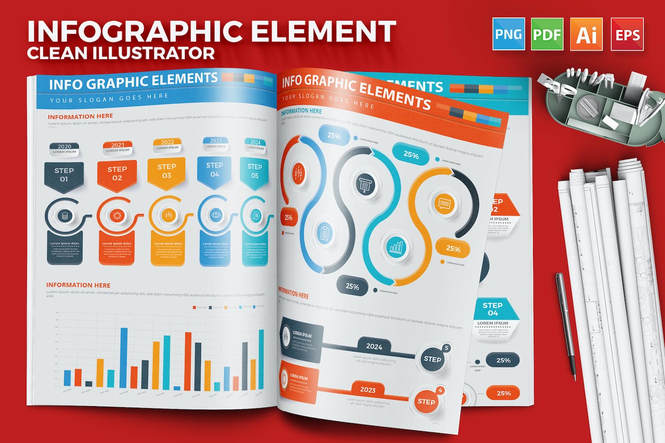 步骤流程数据图表矢量素材 Infographics 幻灯图表 第1张