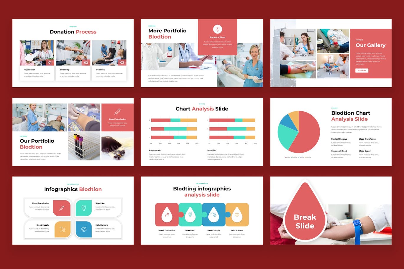 献血活动PPT幻灯片模板下载 BLODTION – Blood Donation Powerpoint Template 幻灯图表 第2张