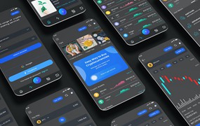 暗黑主题加密货币交易App应用程序模板 Crypto Black & Cryptocurrency Trading Dark App UI