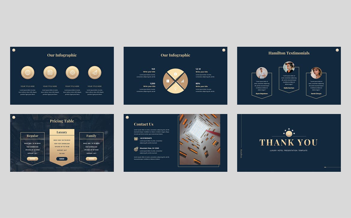 豪华酒店介绍Powerpoint幻灯片模板 Hamilton – Luxury Hotel Powerpoint Template 幻灯图表 第5张