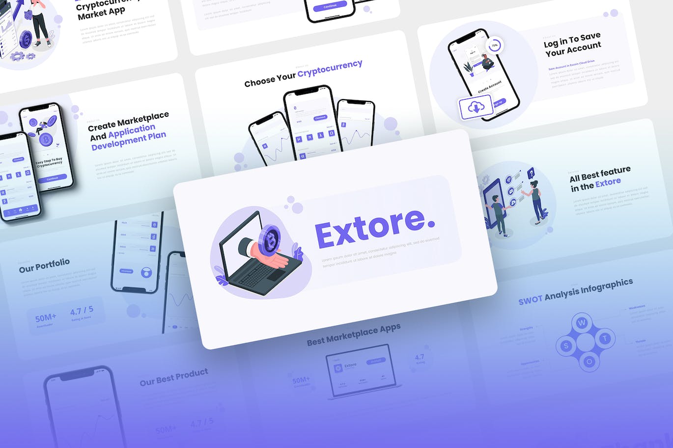 移动应用和SAAS推广Powerpoint模板下载 Extore – Mobile App & SAAS PowerPoint Template 幻灯图表 第1张