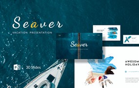 旅行度假笔刷PPT幻灯片模板素材 Seaver – Vacation Presentation PowerPoint