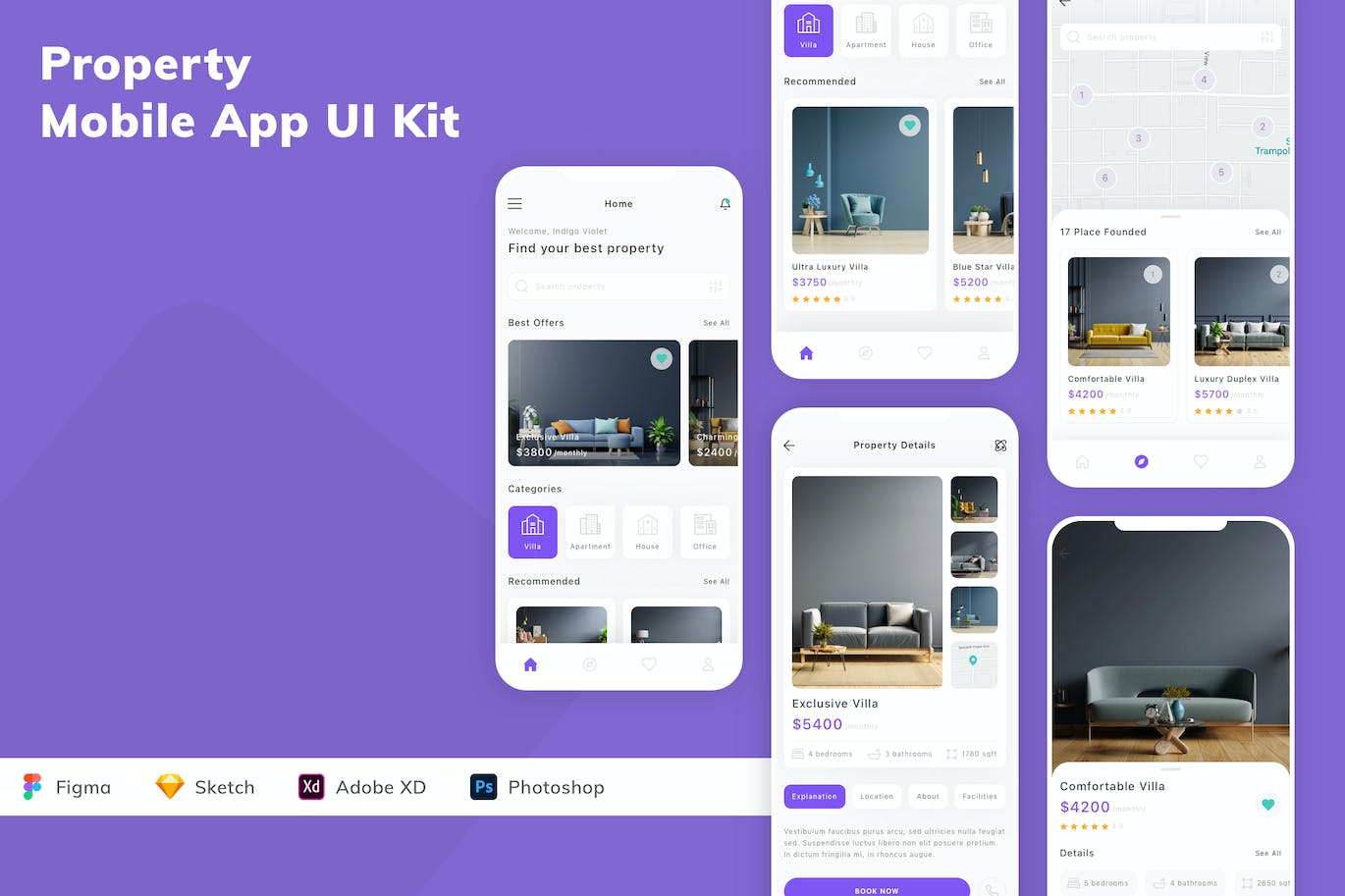 房屋财产移动应用程序App UI设计套件 Property Mobile App UI Kit APP UI 第1张