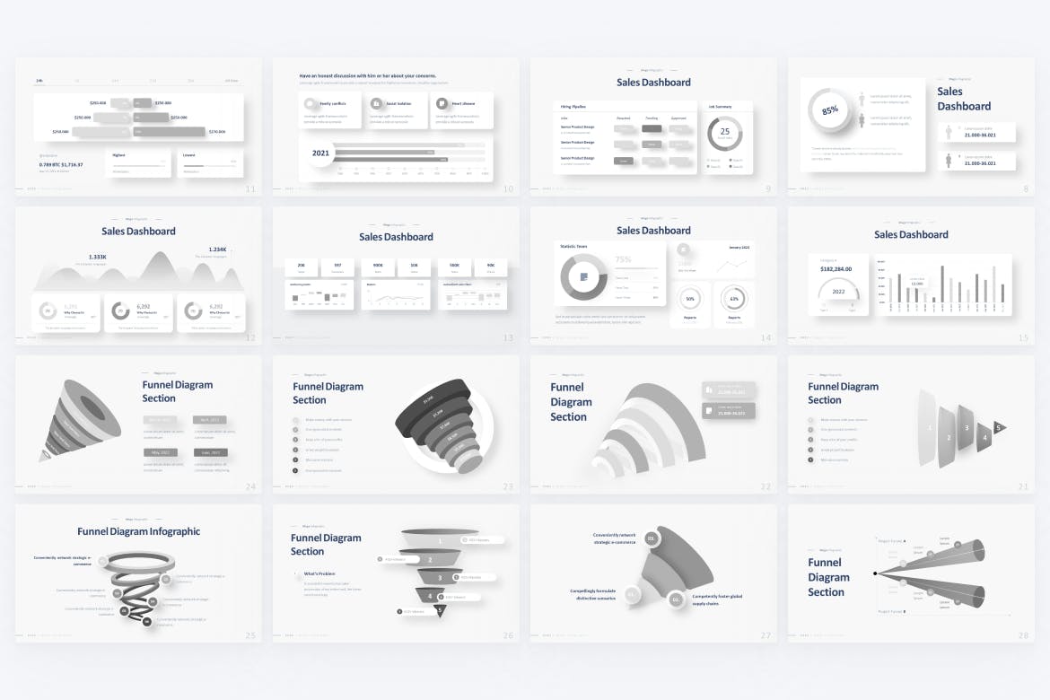 销售仪表盘和漏斗图表PPT演示幻灯片模板 Sales Dashboard & Funnel PowerPoint Template 幻灯图表 第3张