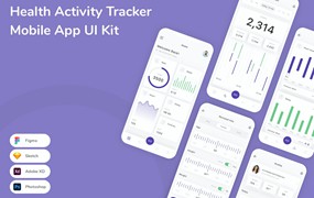 健康活动跟踪记录应用程序App界面设计UI套件 Health Activity Tracker Mobile App UI Kit