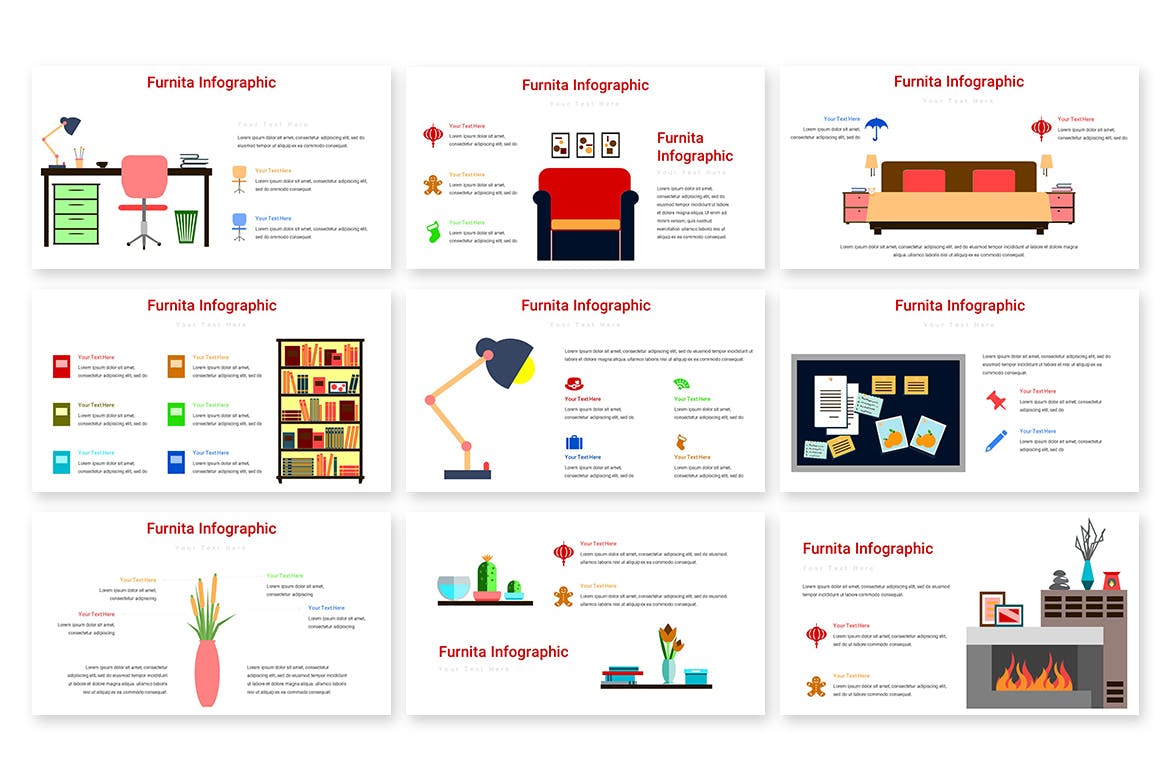 家具元素信息图表PPT幻灯片模板 Furnita Infographic – Powerpoint Template 幻灯图表 第4张