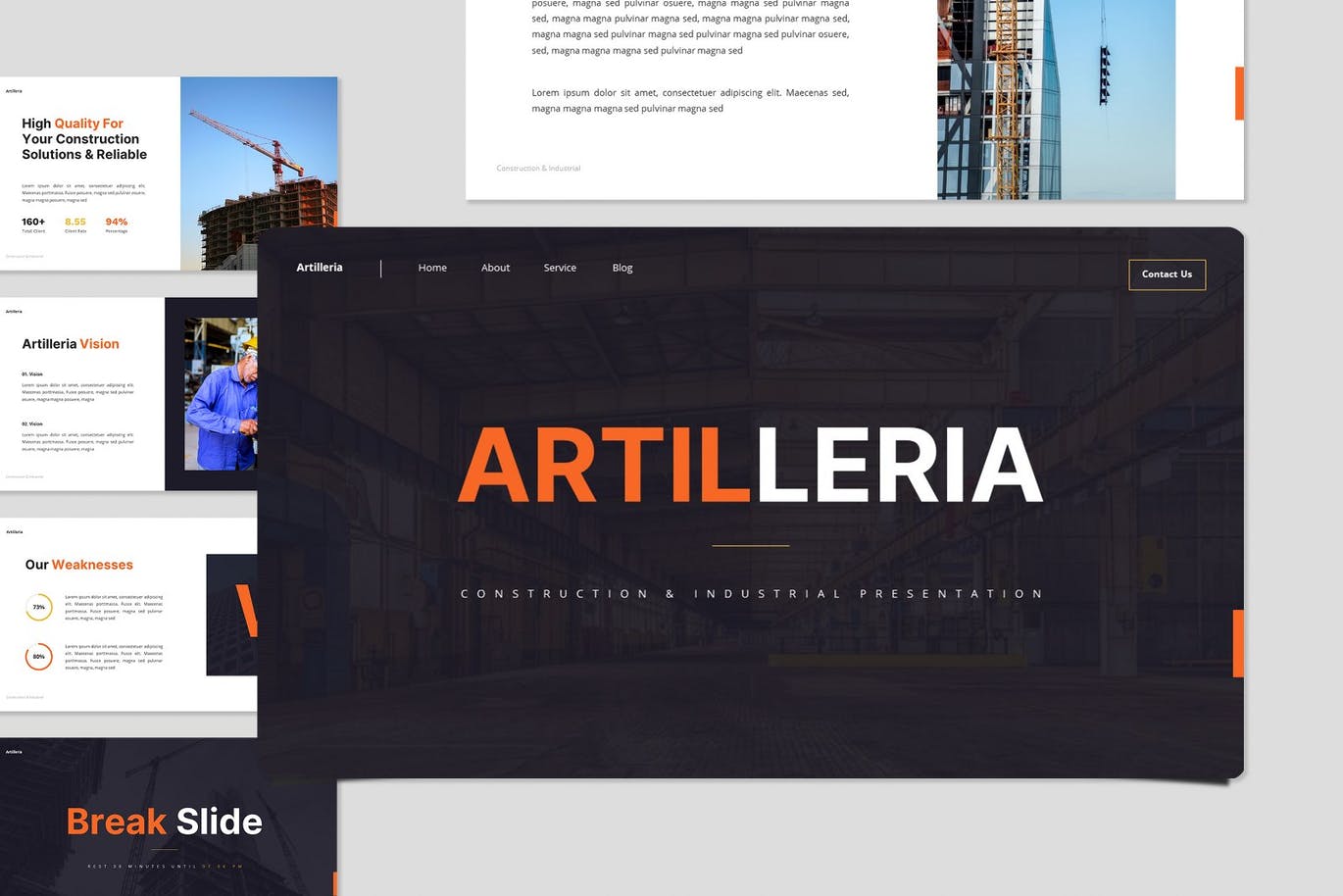 建筑和工业PowerPoint演示文稿模板 Artilleria – Construction Powerpoint Template 幻灯图表 第8张