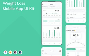 体重跟踪应用程序App界面设计UI套件 Weight Loss Mobile App UI Kit