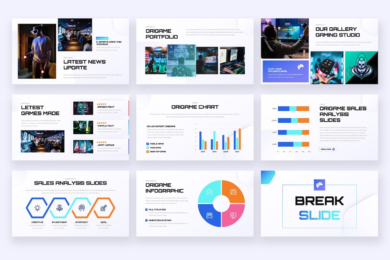 游戏制作工作室PPT模板下载 ORIGAME – Gaming Studio Powerpoint Template 幻灯图表 第7张