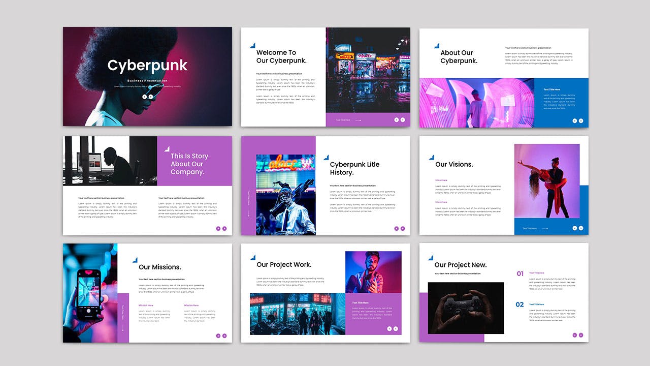 赛博朋克PPT创意模板 CYBERPUNK – Pastel Powerpoint Template 幻灯图表 第2张