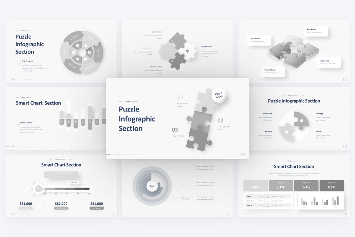 拼图和信息图表PPT模板下载 Puzzle & Chart Infographic PowerPoint Template 幻灯图表 第2张