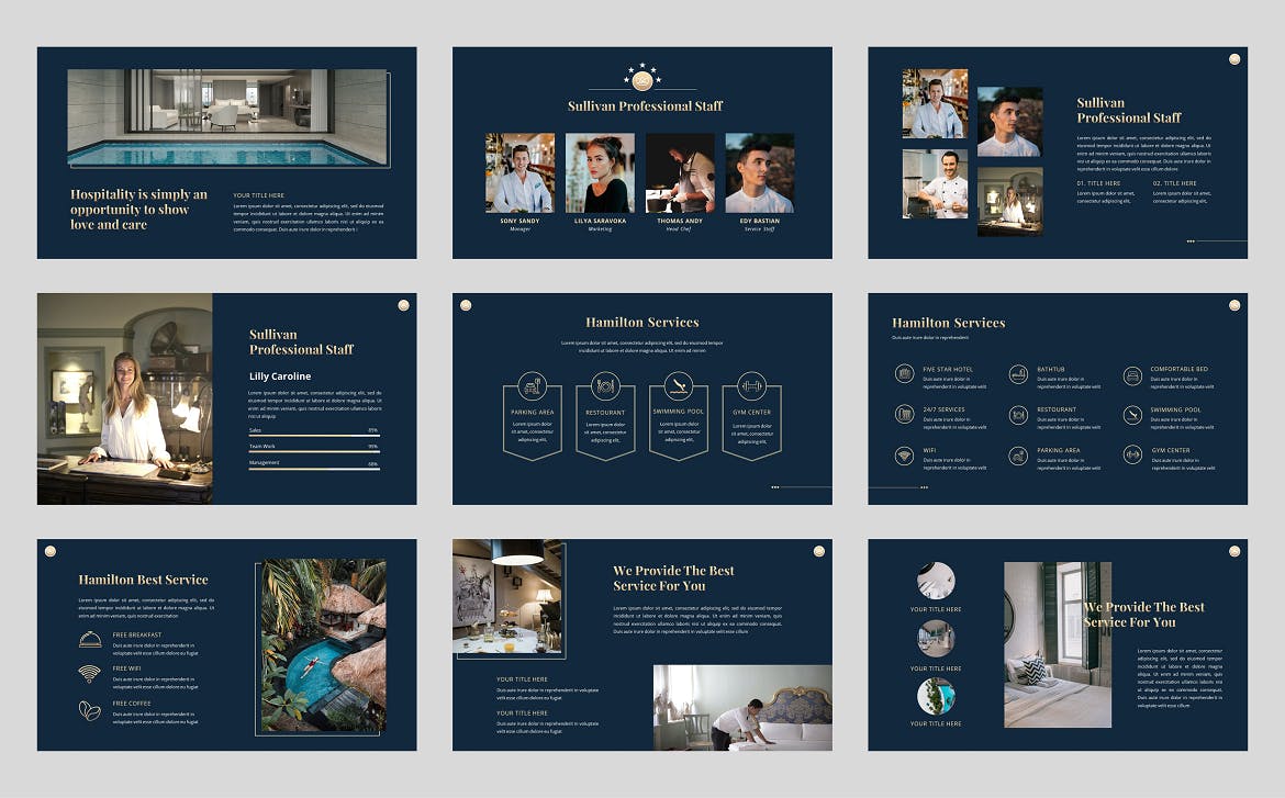 豪华酒店介绍Powerpoint幻灯片模板 Hamilton – Luxury Hotel Powerpoint Template 幻灯图表 第2张