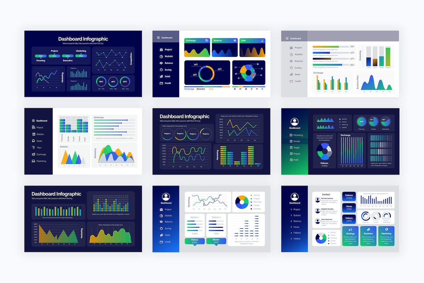 商业仪表盘信息图表设计AI矢量模板 Business Dashboard Illustrator Infographics 幻灯图表 第3张