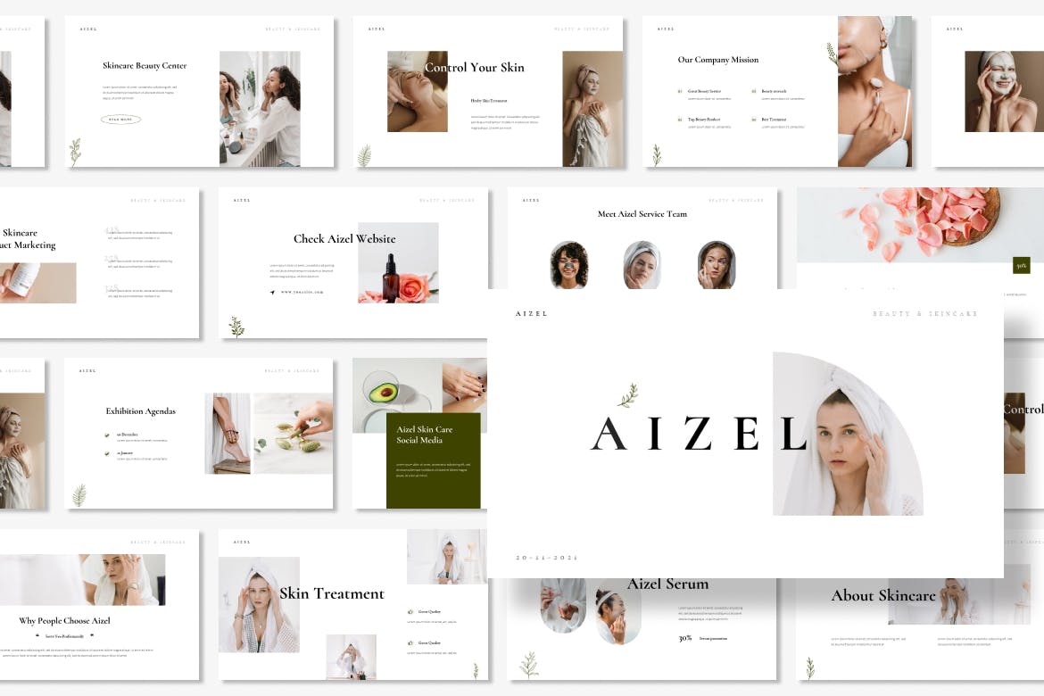 护肤美容Powerpoint幻灯片模板 Aizel – Skincare Beauty Presentation PowerPoint 幻灯图表 第2张