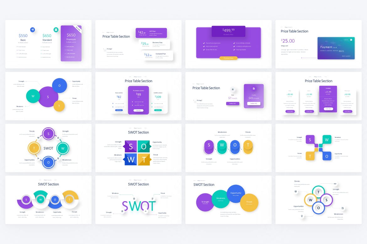 SWOT和价格表信息图表演示PPT模板 SWOT & Price Table Infographic PowerPoint Template 幻灯图表 第2张