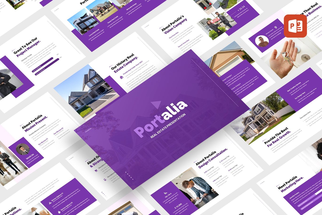 房地产业务Powerpoint模板下载 Portalia – Real Estate PowerPoint Template 幻灯图表 第1张