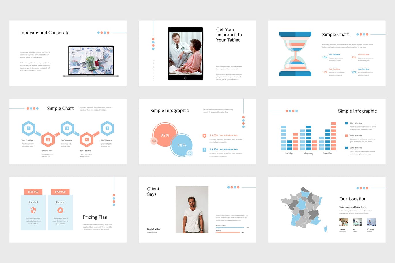 健康保险业务Powerpoint模板 Imunza – Health Insurance Powerpoint Template 幻灯图表 第9张