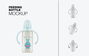 带把手的婴儿奶瓶包装设计样机 Baby Bottle with Handles Mockup