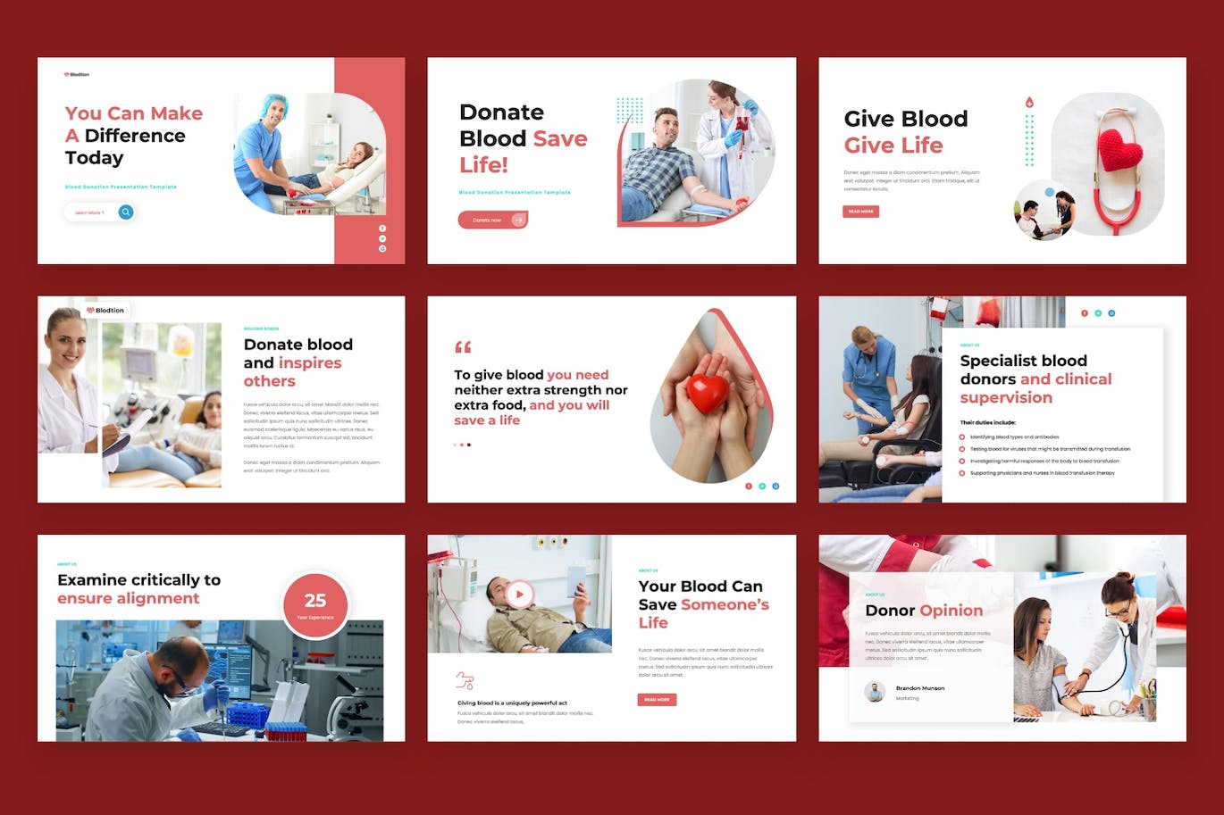 献血活动PPT幻灯片模板下载 BLODTION – Blood Donation Powerpoint Template 幻灯图表 第6张