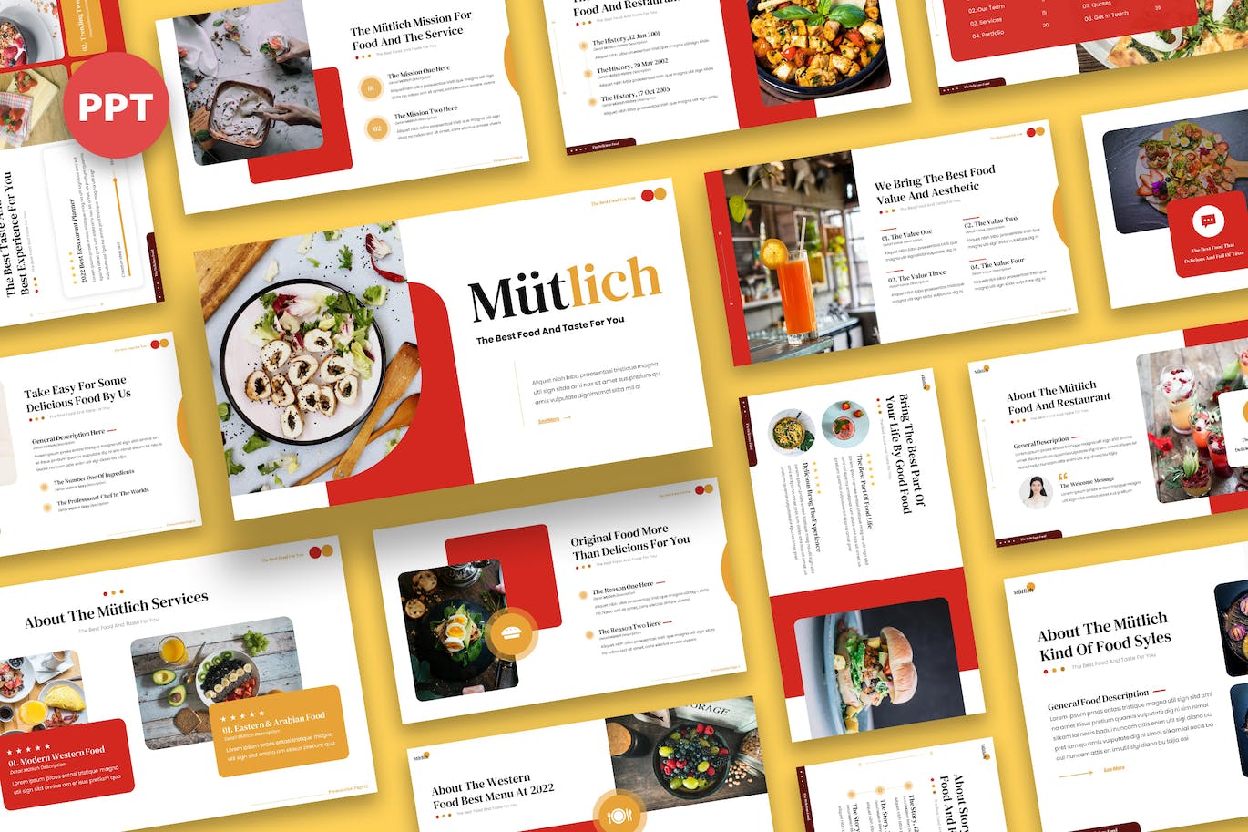 美食食品展示PPT幻灯片模板下载 Mutlich – Food Powerpoint 幻灯图表 第1张