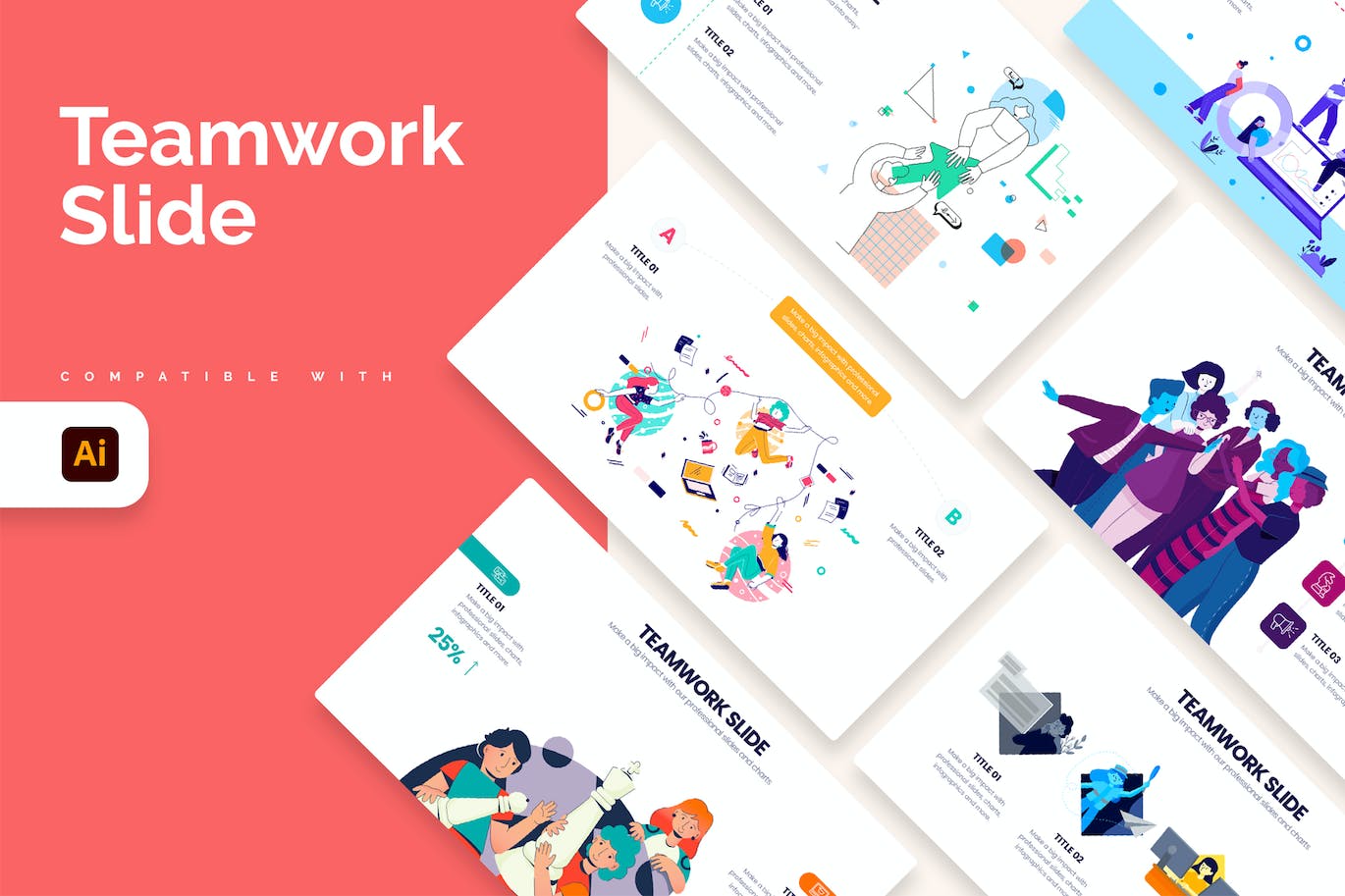 团队合作信息图表设计AI矢量模板 Business Teamwork Illustrator Infographics 幻灯图表 第1张