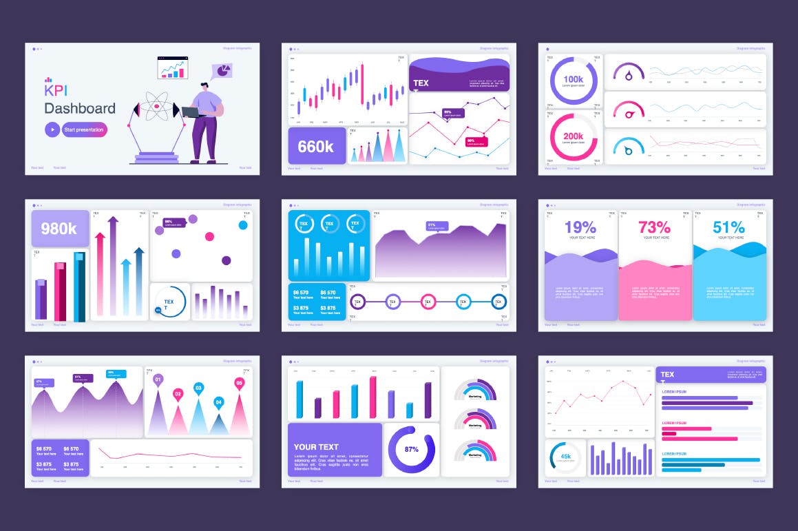 KPI数据仪表盘演示文稿PPT模板 KPI Dashboard PowerPoint Template 幻灯图表 第2张