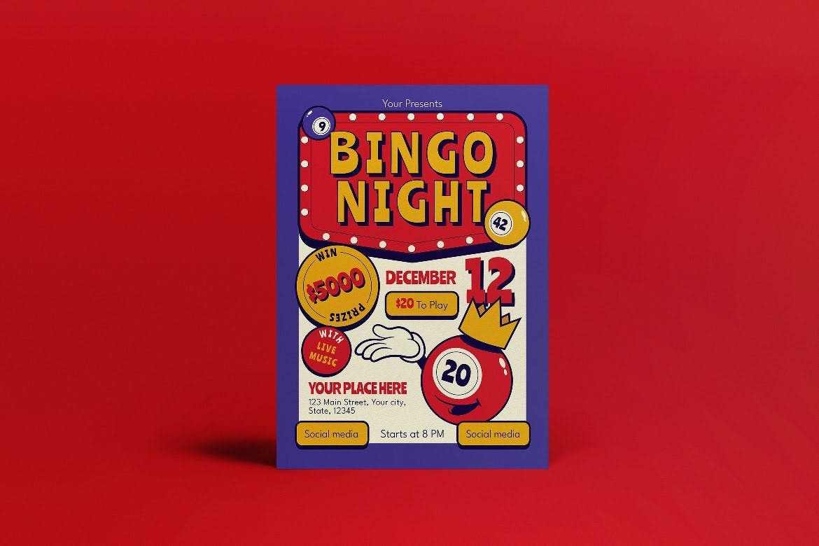 紫色现代宾果之夜传单海报模板 Purple Modern Bingo Night Flyer Set 设计素材 第4张