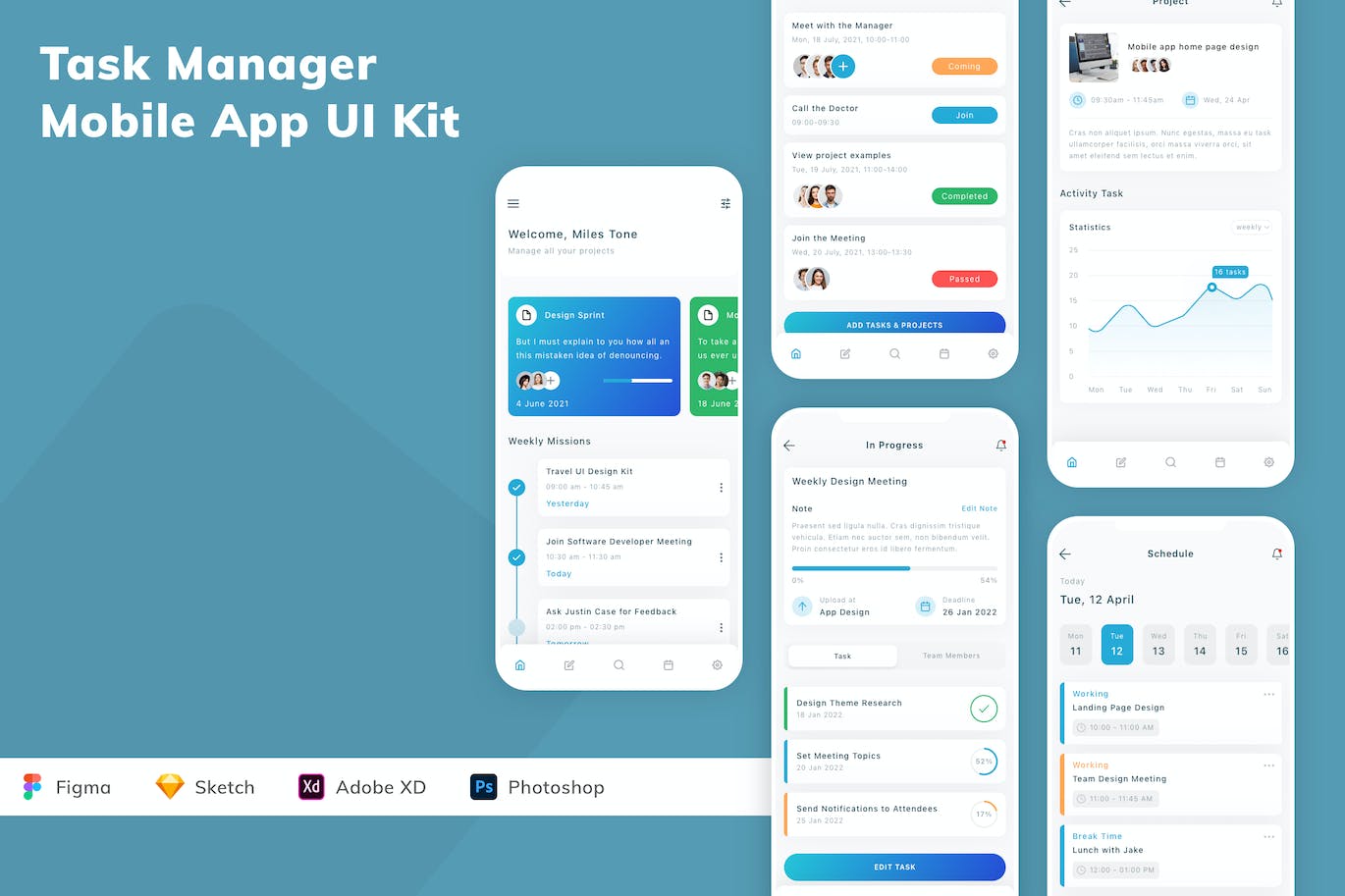 工作任务管理应用程序App界面设计UI套件 Task Manager Mobile App UI Kit APP UI 第1张