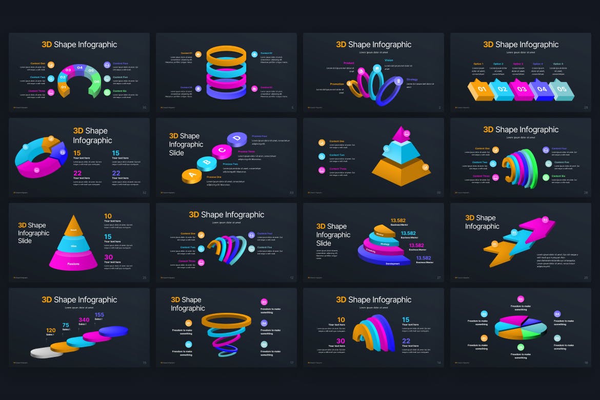 3D形状信息图表PPT幻灯片模板 3D Shape Infographic PowerPoint Template 幻灯图表 第4张