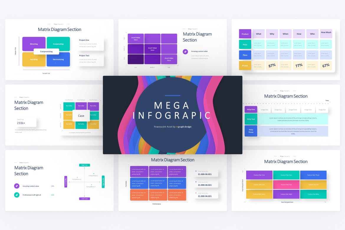 矩阵图和信息图表PPT创意模板 Matrix & Minimal Infographic PowerPoint Template 幻灯图表 第2张