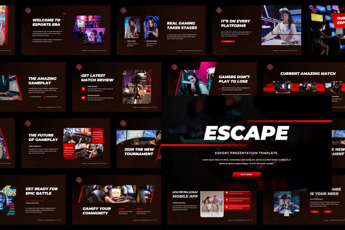 电子竞技推广演示PPT模板 Escape – Esport Presentation Powerpoint 幻灯图表 第2张