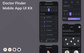 医生查找App应用程序UI设计模板套件 Doctor Finder Mobile App UI Kit