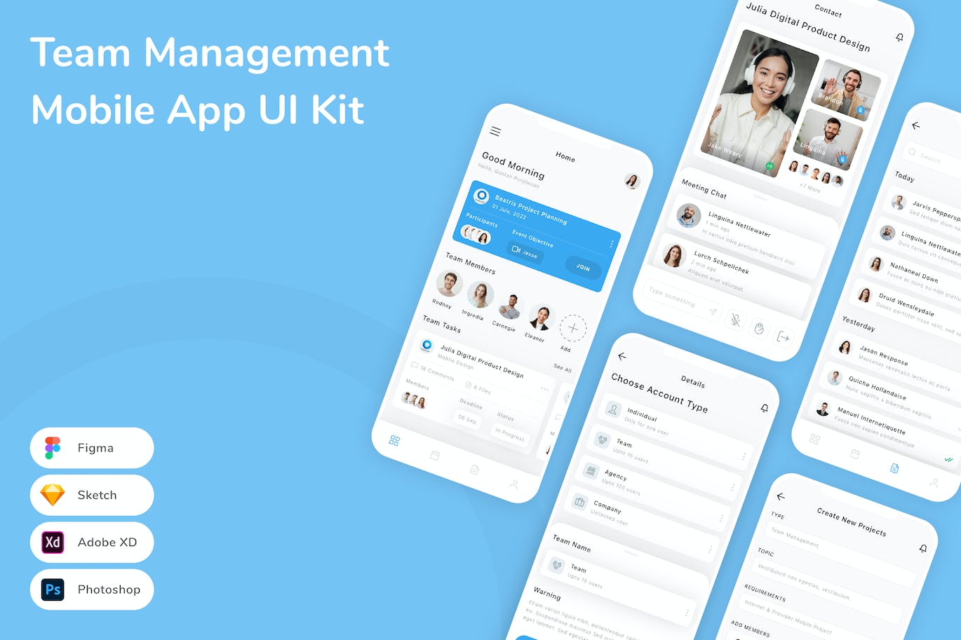 团队管理应用程序App界面设计UI套件 Team Management Mobile App UI Kit APP UI 第1张