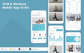 健身房和健身应用程序App界面设计UI套件 GYM & Workout Mobile App UI Kit