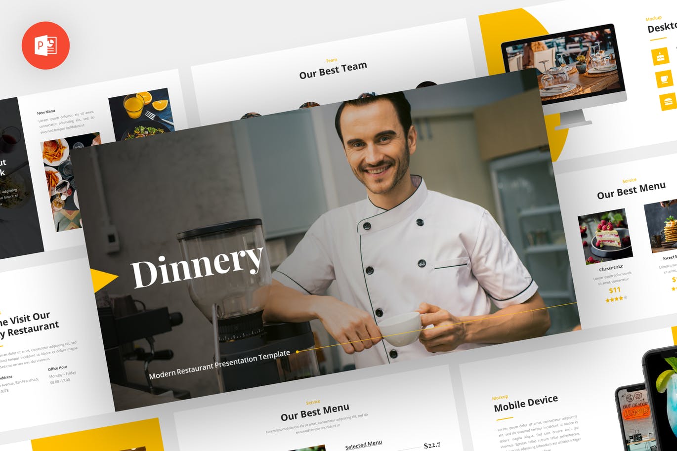 高端品牌餐厅Powerpoint模板 Dinnery – Restaurant Powerpoint Template 幻灯图表 第1张