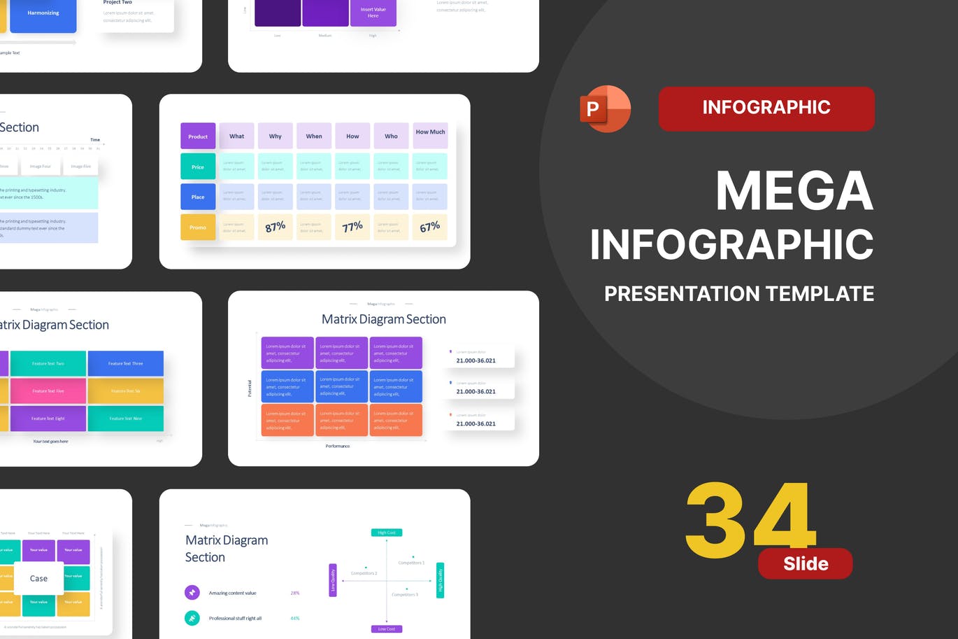 矩阵图和信息图表PPT创意模板 Matrix & Minimal Infographic PowerPoint Template 幻灯图表 第1张