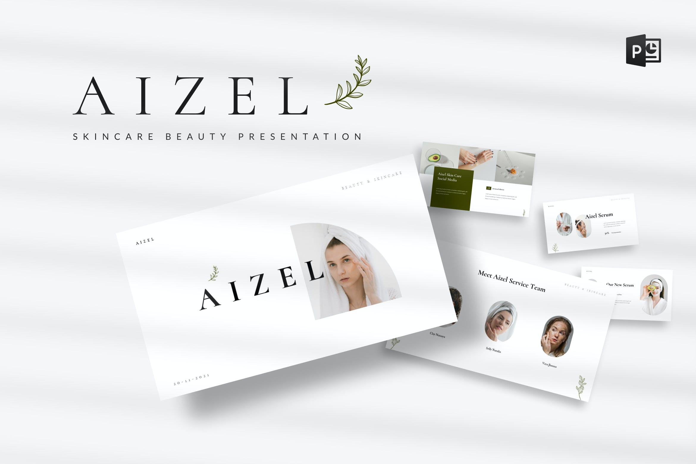 护肤美容Powerpoint幻灯片模板 Aizel – Skincare Beauty Presentation PowerPoint 幻灯图表 第1张