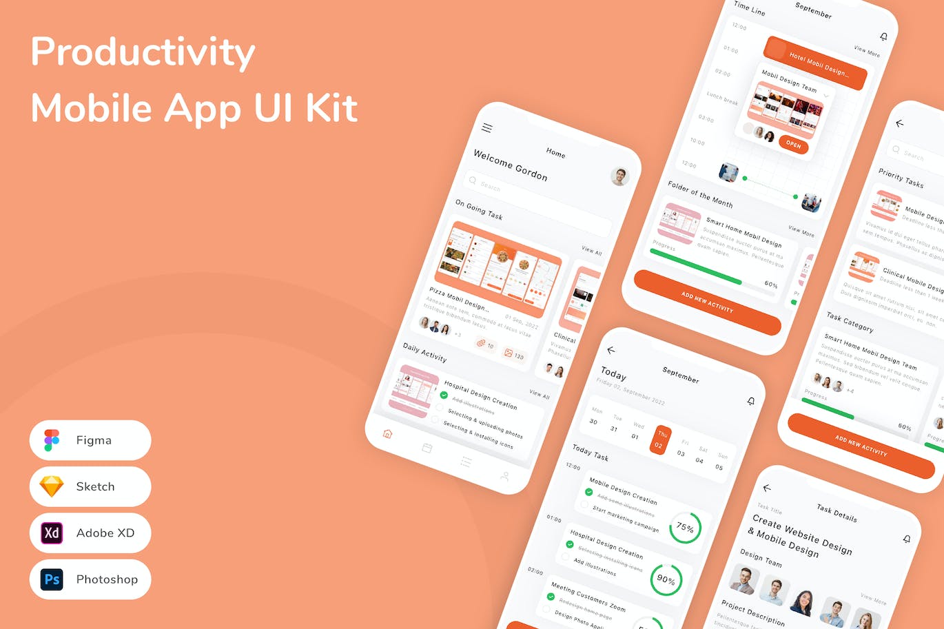 日程工作规划应用程序App界面设计UI套件 Productivity Mobile App UI Kit APP UI 第1张