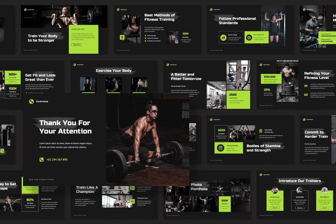 健身房和健身Powerpoint模板下载 Gymness – Gym and Fitness PowerPoint Template 幻灯图表 第3张