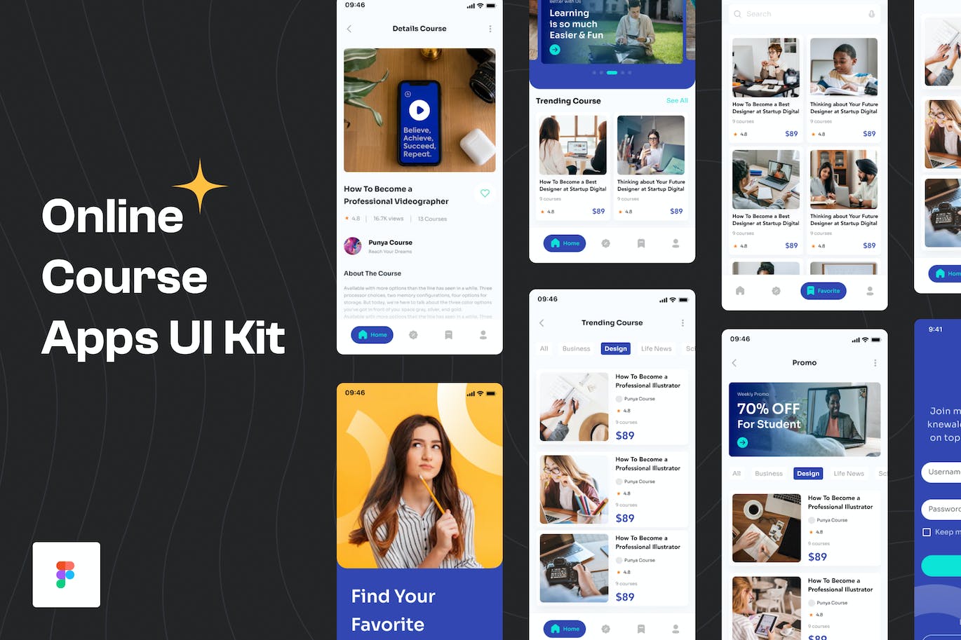 在线课程App应用程序UI套件 Online Course App UI Kit APP UI 第1张