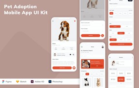 宠物收养App应用程序UI设计模板套件 Pet Adoption Mobile App UI Kit